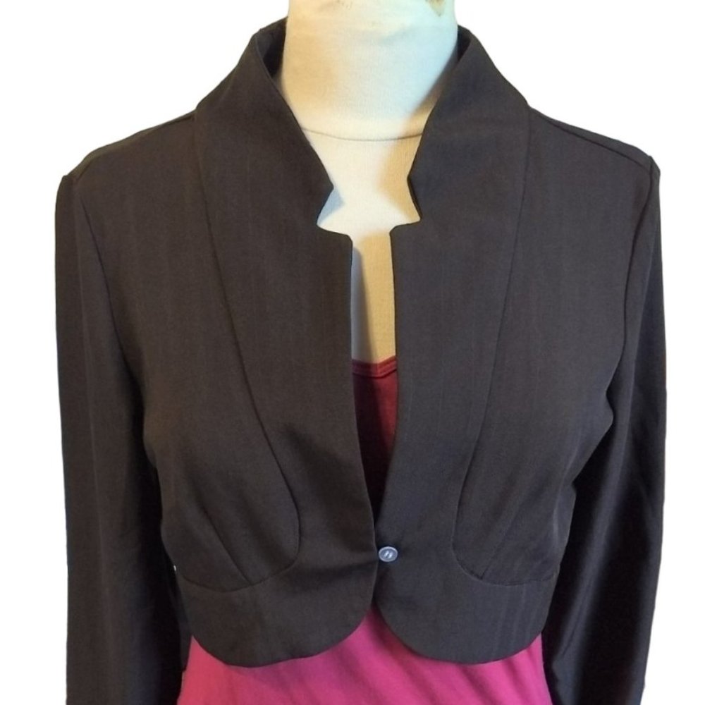 Seduction Fashion Formal Pinstripe Tailored Stretch Bolero, Size L